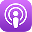 Purple podcast icon with a concentric circle design on a gradient background.