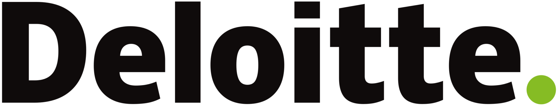 Deloitte logo with black text and a green dot on a transparent background.