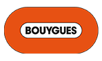 Logo with the word Bouygues in black text inside an orange oval shape on a white background.