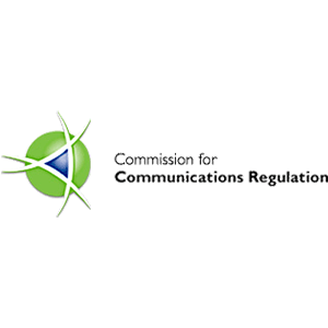 Logo of Commissioner for Communications Regulation with a green and blue abstract design.