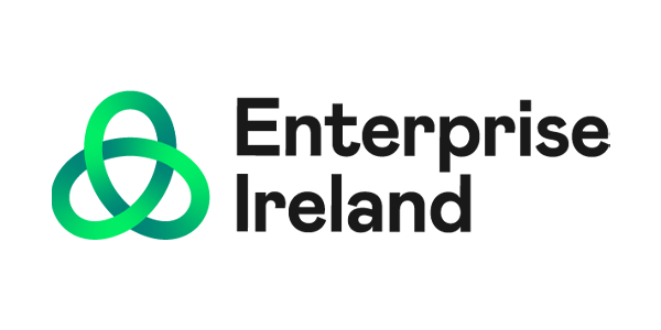 Enterprise Ireland logo with green abstract design and bold black text.