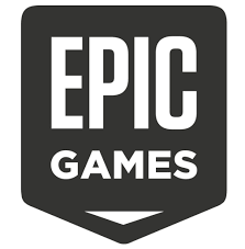 Epic Games logo featuring bold white text on a black shield background.