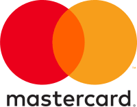 Mastercard logo featuring two overlapping circles in red and orange above the company name in lowercase black text.