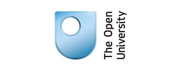 Open University logo with a blue shield emblem next to the text The Open University in black font on a white background.