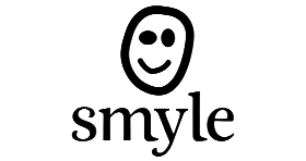 Smyle logo with smiling doodle face above the brand name in black text.